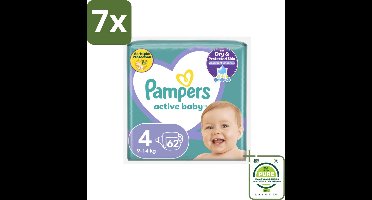7 x Pampers – Luiers – Active Baby Maat 4 (9-14 kg) – 62 Luiers - Grootverpakking - Luiers Voor Baby - Droge Luiers - Actieve Baby - Superabsorberende Luiers - Anti-lek Luiers