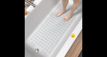 Antislip Badmat 101×40 cm – Extra Lange Transparante Douchemat – Met Zuignappen & Afvoergaten, Wasbaar