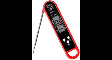 Voedselthermometer - Vleesthermometer - Keukenthermometer - Roestvrij staal - Waterdicht - Opvouwbaar - Bakthermometer - Meet 50–300 °C - Rood