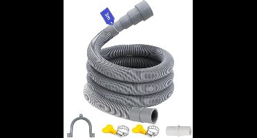 Afvoerslangverlenging tot 6 meter - Uitbreidbare afvoerslang met beugelconnector en slangklemmen voor wasmachines en vaatwassers