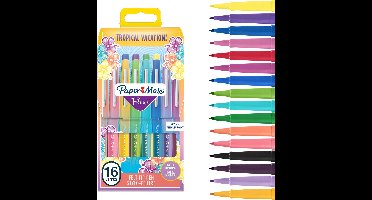 Paper Mate Flair-viltstiften | Medium punt (0,7 mm) | Diverse tropische-vakantiekleuren | Etui met 16 stuks