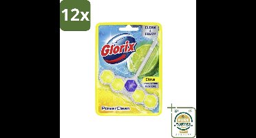 Glorix - Toiletblok - Power Clean Citroen - Fris & Citroen - 1 blok - Voordeelverpakking - 12 stuks - Citrusgeur - Anti-kalk