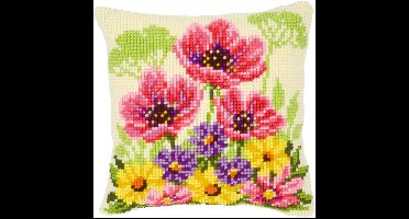 Vervaco - Kruissteekkussen kit - Bloemenveld met klaprozen - PN-0143708 - Borduren - Borduurpakket - Borduurpakket volwassenen - Borduurpakket kind