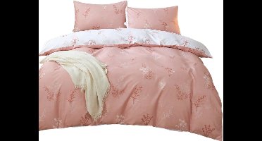 3-Delige Beddengoedset — Roze-Wit Botanisch Plantenpatroon - 135x200cm