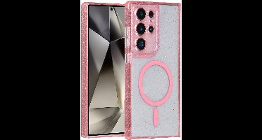 TUNIQ telefoonhoesje voor Samsung Galaxy S24 Ultra - MagSafe met glitter - Roze