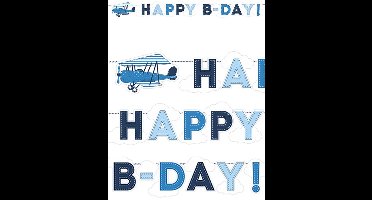 Vlaggenlijn Happy B-Day blauw vliegtuig 173 cm. DIY