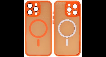 MagSafe Hoesje Geschikt voor iPhone 16 Pro Max - Mat-Transparent met Camera Beschermer Case - Oranje