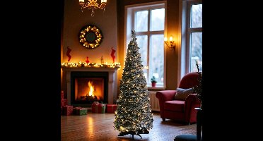 Pop-up kunst kerstboom met sneeuw en 200 LEDs - 150 cm