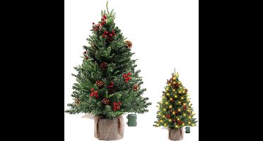 Mini Kunstkerstboom 60 Cm – 50 LED Lampjes – DIY Decoratie Met Ster, Rode Strikken, Dennenappels En Rode Bessen – Pine Tree Voor Huis Keuken Of Eettafel