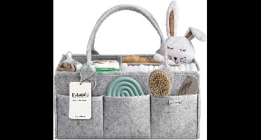 Kraftverdia Luiertas Vilt - Commodemandje en Luiertas - Luiermand voor Baby Kamer - Luier Mand Organizer - Opbergmand kinderkamer - Verzorgingstas - Randafwerking - Grijs