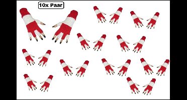10x Luxe Paar vingerloze handschoen gestreept rood/wit - Merk PXP - Carnaval thema feest optocht festival party
