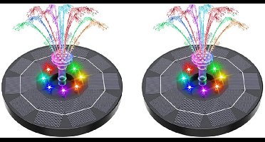 Fontein Zonne Energie - Energie - Met Accu & LED Verlichting - 7 Kleuren LED Verlichting - Solar Fonteintje Drijvende - Waterornamenten voor Buiten - Milieuvriendelijke Fontijn - Fontein op Zonne Energie Vijver - 2 Stucks