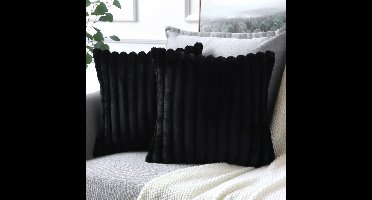 IMPERATORIS® Kussenhoes/Kussensloop Pluche voor Woonkamer Kussen 45 x 45 cm - Zacht kunstbont - Cushion Cover set van 2 zwart