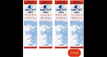 Unicare Vita+ - Alles-in-één Lenzenvloeistof - 4 x 250 ml - Voor zachte contactlenzen - Unieke formule met Provitamin B5 - Inclusief lenshouder