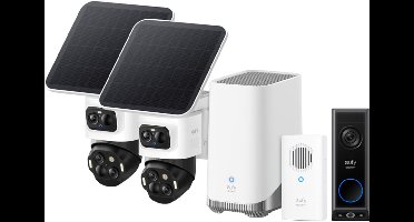 eufy Security eufyCam S4 2-camera set - wit + eufy E340 2K Draadloze Video Deurbel met chime - Accu Zwart