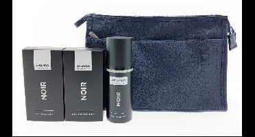Amando Noir Heren Cadeauset – Eau de Toilette, Aftershave & Deospray met Donkerblauwe Toilettas – Verzorgingspakket voor Mannen