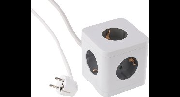 Q-Link stekkerdoos - cube - 5-voudig - randaarde - 3 x 1.5 mm² - 1.5 m - wit/grijs