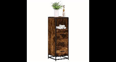 Badkamerkast – Badkamermeubel – Kolomkast – Wastafelonderkast – Badmeubel – Compact Ontwerp – Donkerbruin Eikenlook Met Zwart Metalen Frame