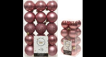 Kerstversiering kunststof kerstballen oud roze 4-6 cm pakket van 46x stuks - Kerstboomversiering