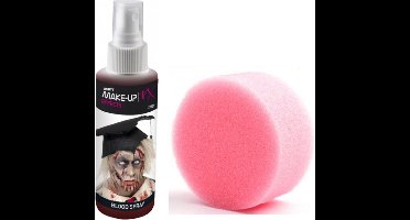 Spray busje vloeibaar Halloween/horror verkleed thema nepbloed/filmbloed rood 28 ml met sponsje
