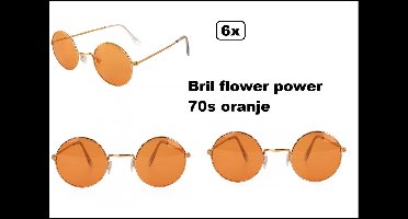 6x Bril flower power 70s oranje - John lennon bril beatles rond 70s and 80s disco peace flower power happy together toppers