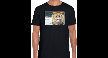 Dieren shirt met leeuwen foto - zwart - voor heren - Afrikaanse dieren/ leeuw cadeau t-shirt - kleding S