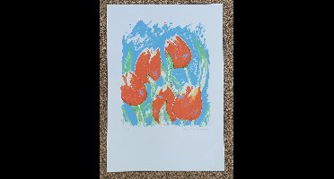 Grafiek (Zeefdruk) Roelof Hofman - Red tulips 35 x 50 cm