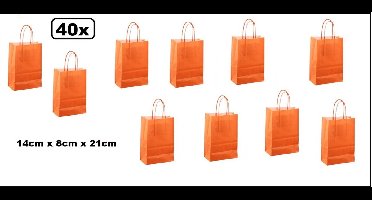 40x Koordtas papier oranje 14cmx8cmx21cm - goodiebag|papieren|draagtas|tas|koord|festival|kado|themafeest|party|geschenken