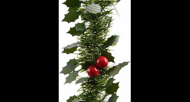 Decoris kerstslinger hulst - 2x - groen - 270 cm - kunststof - guirlande - kerstversiering