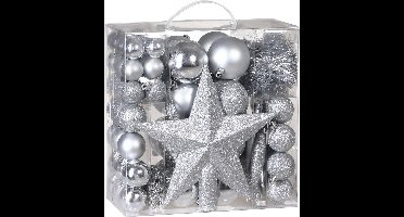 Deuba Kerstboomballen - Set van 77 Kunstof Mat Glanzend - Zilver