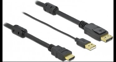 Premium HDMI naar DisplayPort actieve kabel - HDMI 1.4 / DP 1.2 (4K 30Hz) - voeding via USB-A / zwart - 3 meter