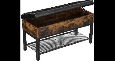 AZURU Schoenenbank - Met opbergruimte - Leren Zitbank  - Metaal/Hout - Bruin/zwart