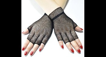 New Age Devi - Vingerloze Korte Visnet Handschoenen Zwart Sexy Fancy Carnaval Party Dance Club Nylon Spandex Mesh
