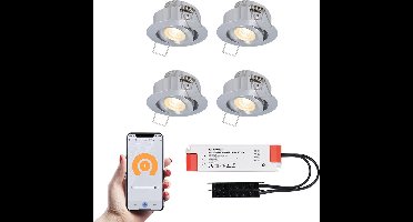 Set van 4 Sienna Smart LED Mini Inbouwspots - Veranda spots - 12V 3W 200lm - Dimbaar - Kantelbaar - Wifi & Bluetooth - 2700K - IP44 - RVS