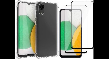 Hoesje geschikt voor Samsung Galaxy A03 Core - Anti Shock Proof Siliconen Back Cover Case Hoes Transparant - 2x Full Tempered Glass Screenprotector