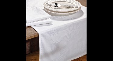 Christian Lacroix Superieur Damast Satijn Tafelloper 100% Gekamd Katoen 220 g/m2 - 50 x 160 cm - Wit