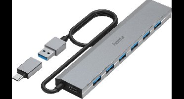 Hama 00200137 USB-hub 7 poorten USB-A USB 3.2 Gen1 5 GBit/s Met USB-C stekker Grijs