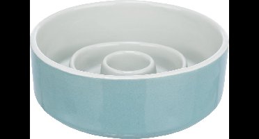 Trixie - Voerbak - Anti Schrokbak - Slowfeeding - Keramiek - Grijs/Blauw - 17X17 cm - 900 ML