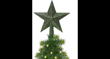 Decoris kerstboom piek - 1x - ster vorm - donkergroen - glitter - 19 cm - kunststof - kerstpiek