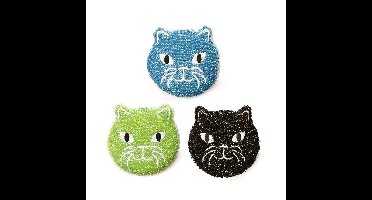 Kikkerland Afwassponsjes - Spons - Set van 3 - In een kat design
