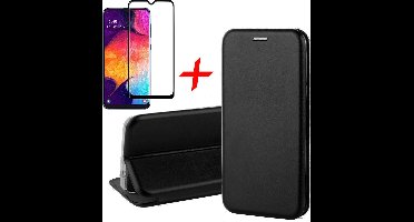 Hoesje geschikt voor Samsung Galaxy A30s - Screen Protector FullGuard - Book Case Kunstleer ThinShield Zwart & Screenprotector