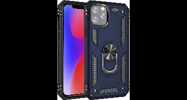 Ntech hoesje Geschikt voor iPhone 11 Pro Armor Ringhouder TPU - Blauw