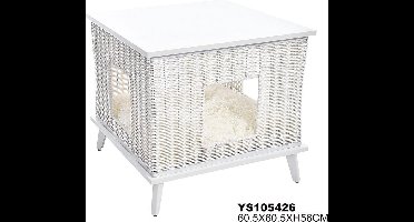 Hondenmand-kattenmand Hocker Home Style Rattan - Wit 60x60xH56 cm