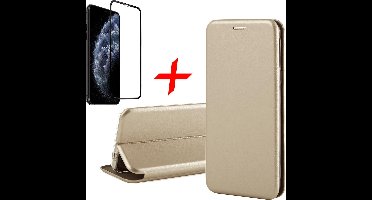 Hoesje geschikt voor iPhone 11 Pro Max - Screen Protector FullGuard - Book Case Kunstleer ThinShield Goud & Screenprotector