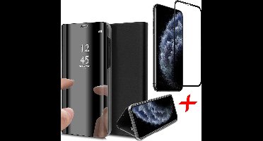 Hoesje geschikt voor iPhone 11 Pro Max - Screen Protector FullGuard - Book Case Spiegel Zwart & Screenprotector