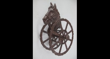 Maddeco - Gietijzeren - tuinslang - paard - wagenwiel - tuinslanghouder - bruin