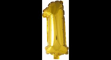 Folie Ballon Cijfer 1 Goud 41cm met rietje
