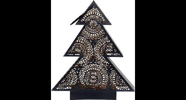 Windlicht kerstboom zwart/goud 34x9x40cm