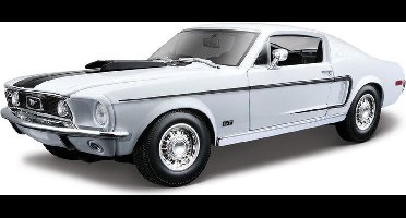 Modelauto Ford Mustang GT Cobra 1968 wit/zwart 24 cm schaal 1:18 - speelgoed auto schaalmodel