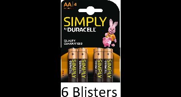 24 Stuks (6 Blisters a 4 st) Duracell AA SIMPLY Batterijen